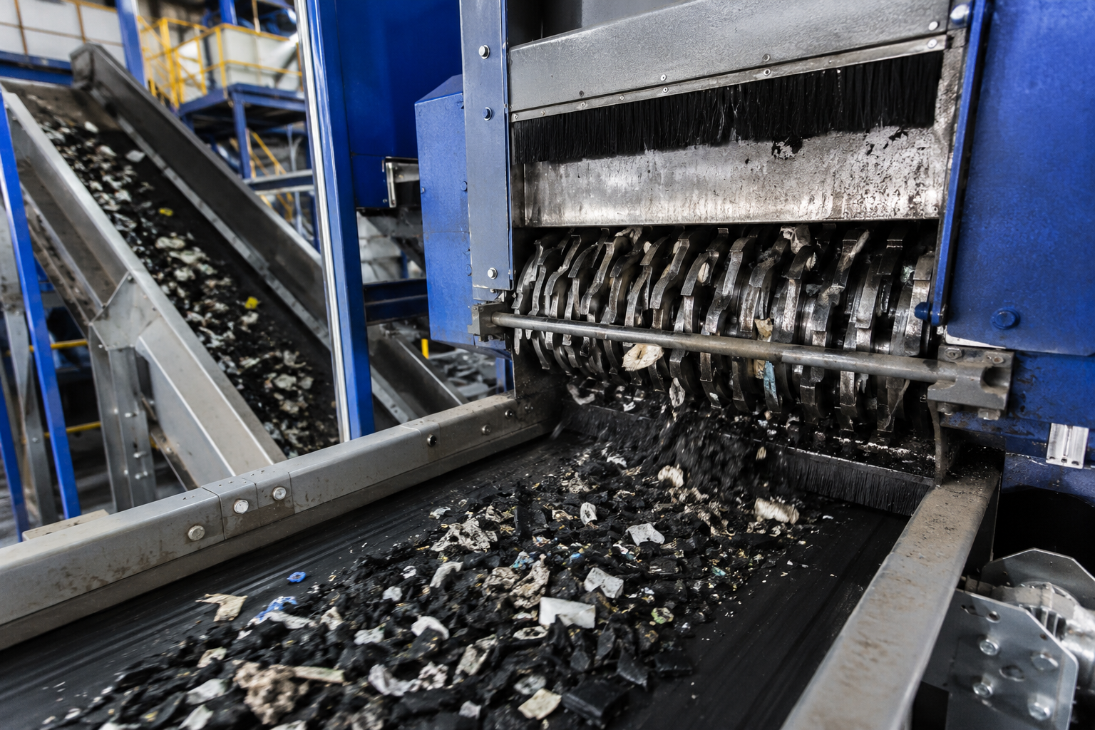 Linea industriale per il trattamento di plastica e gomma con nastro trasportatore
